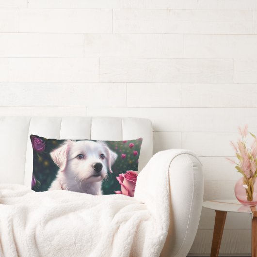 Coussin Rectangle Belle Collection Chien Et Rose (Canapé)