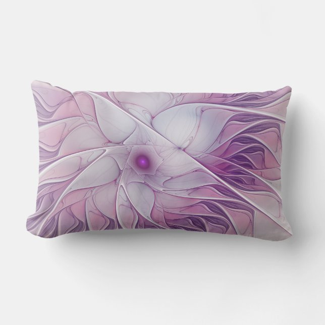 Coussin Rectangle Belle Fleur rose moderne Fractal Art Abstrait (Recto)