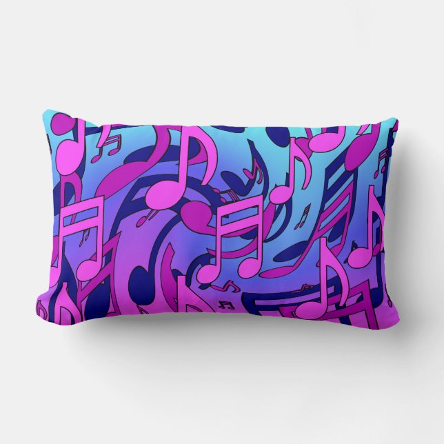 Coussin Rectangle Belle Musique Notes Vives Rose Violet Bleu Aqua (Recto)