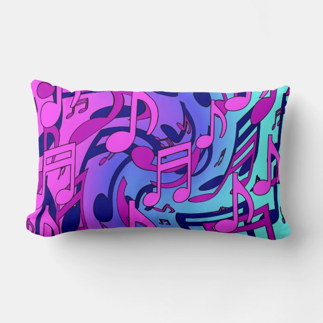 Coussin Rectangle Belle Musique Notes Vives Rose Violet Bleu Aqua (Recto)