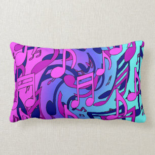 Coussin Rectangle Belle Musique Notes Vives Rose Violet Bleu Aqua