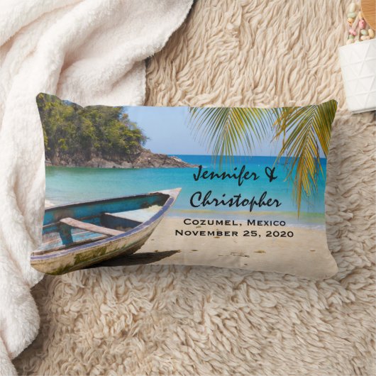Coussin Rectangle Belle plage tropicale avec un Mariage en bateau (Couverture)