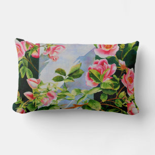 Coussin Rectangle Belle rose rose rouge roses blanc aquarelle floral