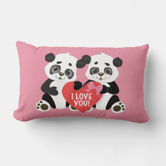 Coussin Rectangle Belle Valentine Panda Ours rose (Recto)