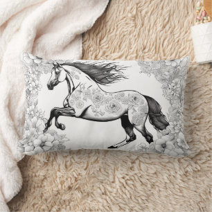 Coussin Rectangle Belles Fleurs & Cheval Couleur Votre Propre