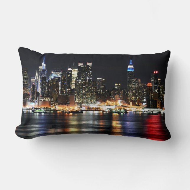 Coussin Rectangle Belles lumières de nuit de New York reflétant la (Recto)
