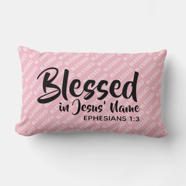 Coussin Rectangle BÉNÉFICIÉ AU NOM DE JÉSUS Écriture chrétienne rose (Recto)