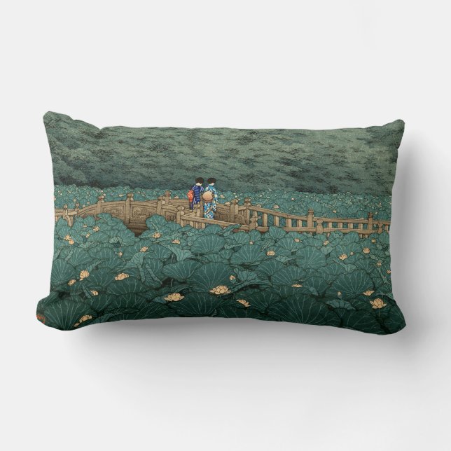 Coussin Rectangle Benten Pond à Shiba Kawase Hasui Paysage japonais (Recto)