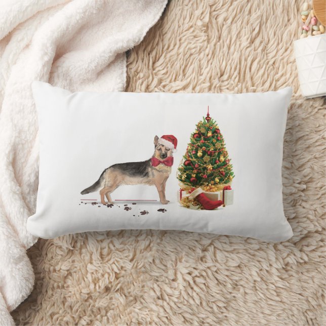 Coussin Rectangle Berger allemand drôle Chien de Noël avec arbre (Couverture)
