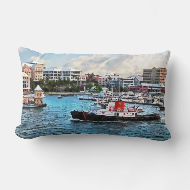 Coussin Rectangle Bermuda - Remorqueur entrant dans le port d'Hamilt (Recto)