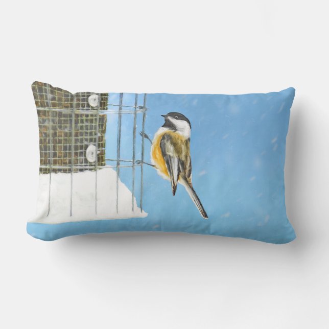 Coussin Rectangle Bickadee sur la peinture d'alimentation - Oiseaux  (Recto)