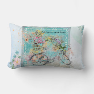 Coussin Rectangle Bicycle with flower baskets on blue burlap