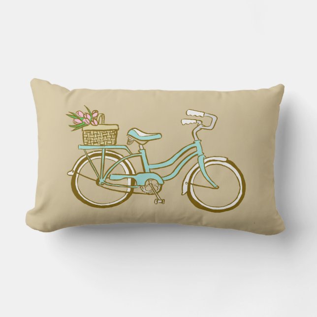 Coussin Rectangle Bicyclette bleue mignonne avec des tulipes (Recto)