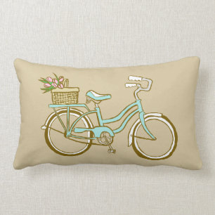 Coussin Rectangle Bicyclette bleue mignonne avec des tulipes