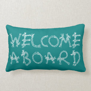 Coussin Rectangle Bienvenue à bord de la typographie nautique turquo