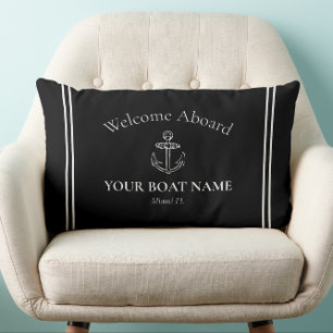 Coussin Rectangle Bienvenue à bord du bateau Nom noir et blanc Nauti