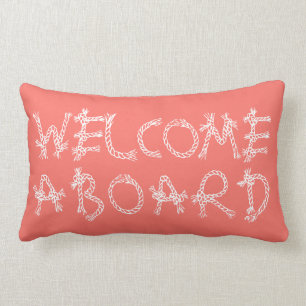 Coussin Rectangle Bienvenue à bord du corail de typographie nautique