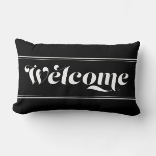 Coussin Rectangle Bienvenue à la maison écriture chic Black & White