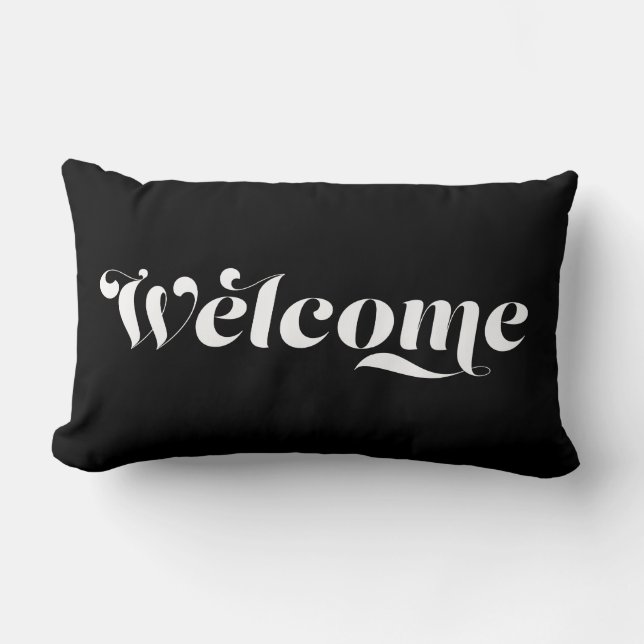 Coussin Rectangle Bienvenue Accueil Calligraphie élégante Noir & Bla (Recto)