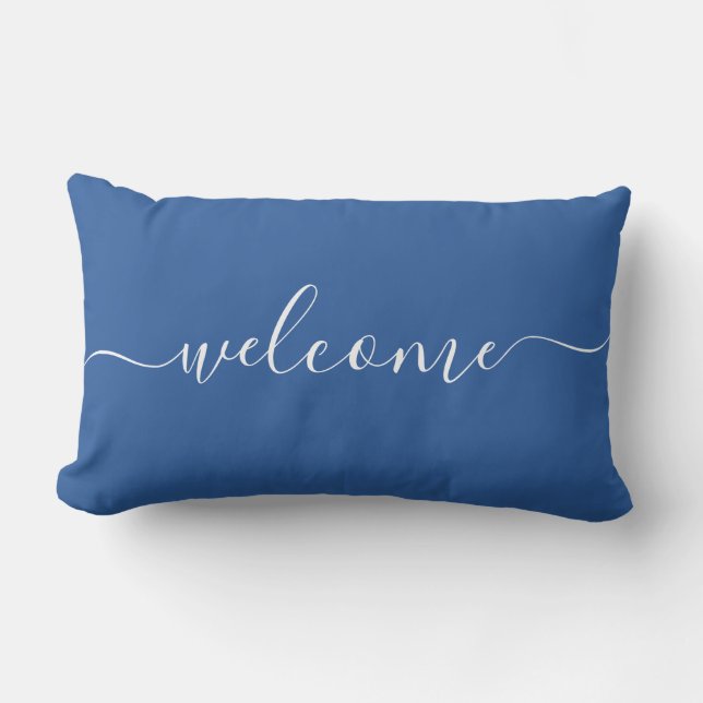 Coussin Rectangle Bienvenue Calligraphie Typographie Citation Bleue  (Recto)
