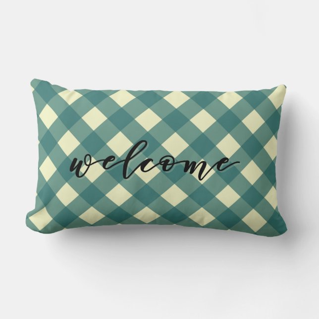 COUSSIN RECTANGLE BIENVENUE - EN VICHY TURQUOISE (Recto)