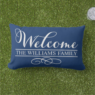 Coussin Rectangle Bienvenue Navy Blue Custom Nom