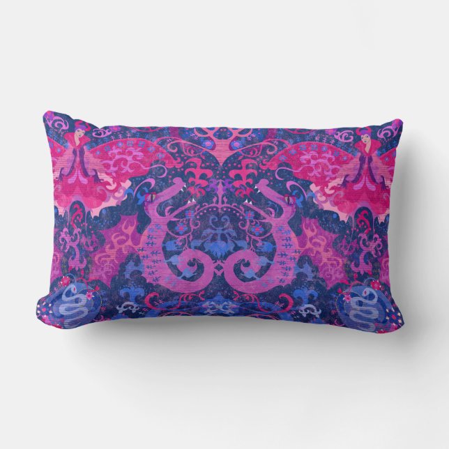 Coussin Rectangle Bisexual Dragon Damask - Bi Pride Drapeau Couleurs (Recto)