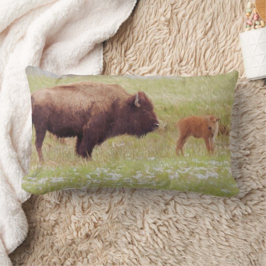 Coussin Rectangle Bison et veau dans le parc national de Yellowstone (Couverture)