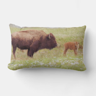 Coussin Rectangle Bison et veau dans le parc national de Yellowstone