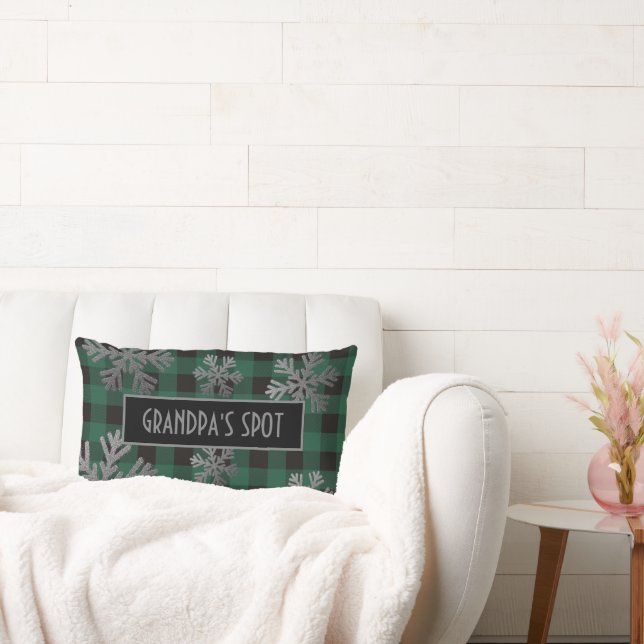 Coussin Rectangle Bison vert Plaid Sparkt Snowflakes (Canapé)
