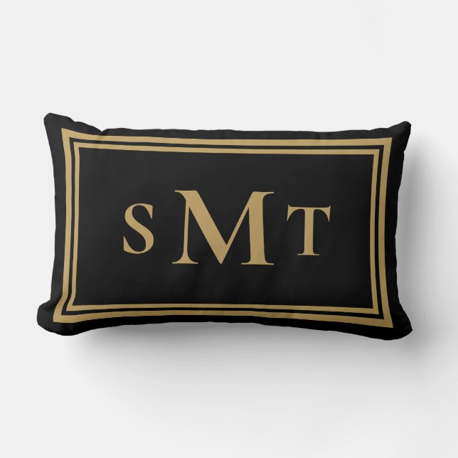 Coussin Rectangle Black and Gold Three Letter Monogram (Recto)