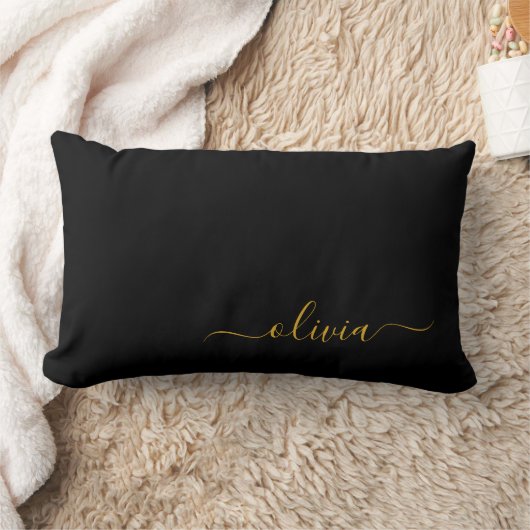 Coussin Rectangle Black Gold Girl Script Monogramme Nom Moderne (Couverture)