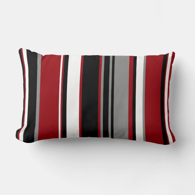 Coussin Rectangle Black, Gray Red and White Stripes (Recto)