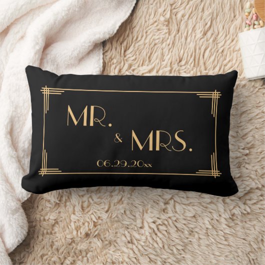 Coussin Rectangle Black Great Gatsby Art Déco Lumbar Mariages Coussi (Couverture)