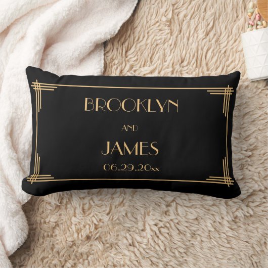 Coussin Rectangle Black Great Gatsby Art Déco Lumbar Mariages Coussi (Couverture)