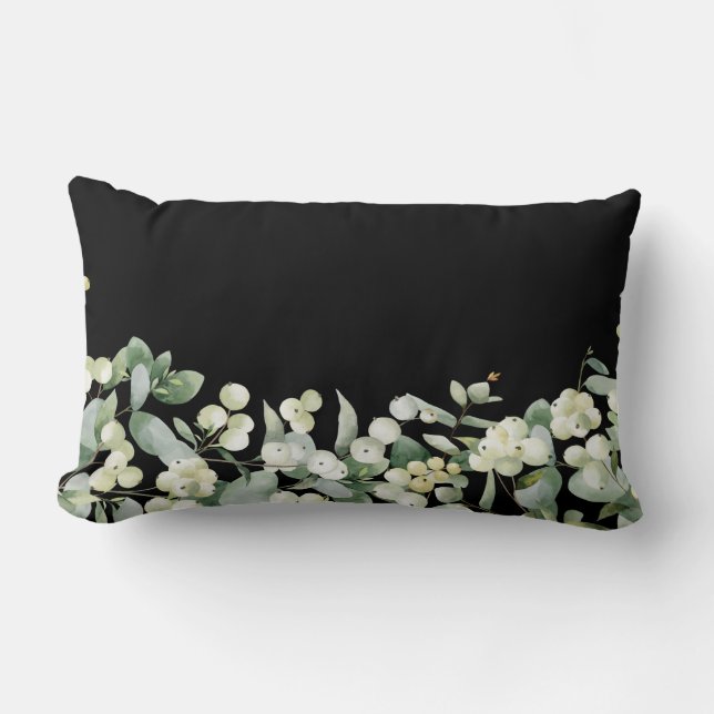 Coussin Rectangle Black Snowberry + Eucalyptus hiver/Noël (Recto)