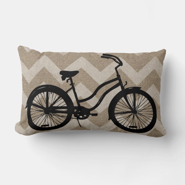 Coussin Rectangle Black Vintage Bicycle Chevrons blancs (Recto)