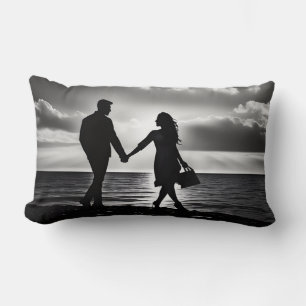 Coussin Rectangle Black & White Beach Walk Silhouette : Amour intemp