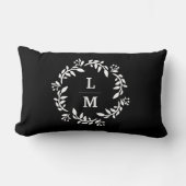 Coussin Rectangle Black & White Monogram Wreath Lumbar Pillow (Recto)