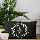 Coussin Rectangle Black & White Monogram Wreath Lumbar Pillow