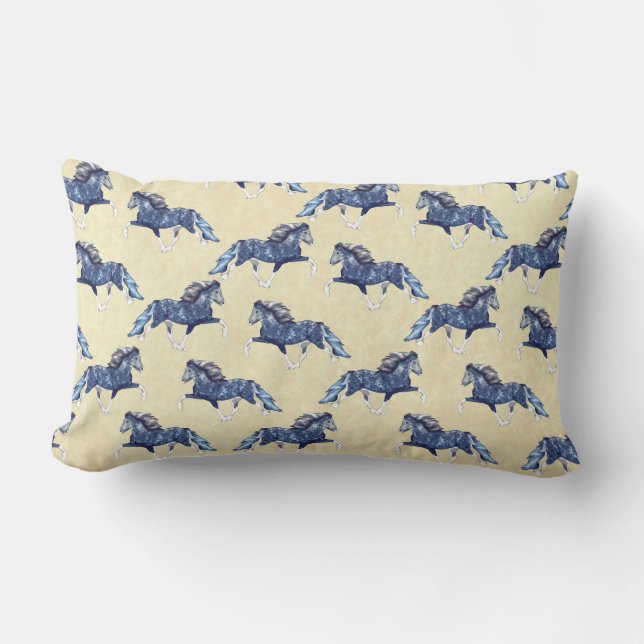 Coussin Rectangle Blámóða 2 Cheval Islandais Bleu (Recto)
