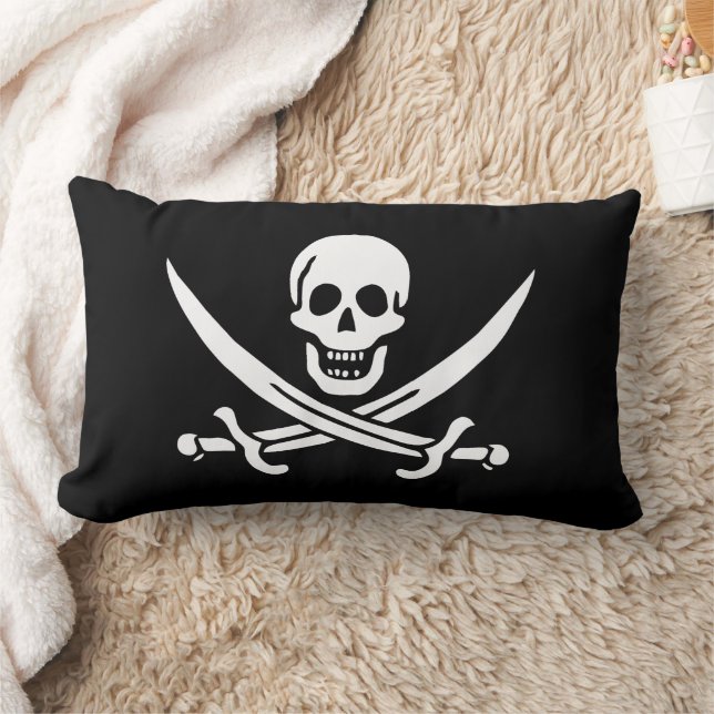 Coussin Rectangle Blanc, Drapeau de Pirate Calico Jack, Crâne et Sab (Couverture)