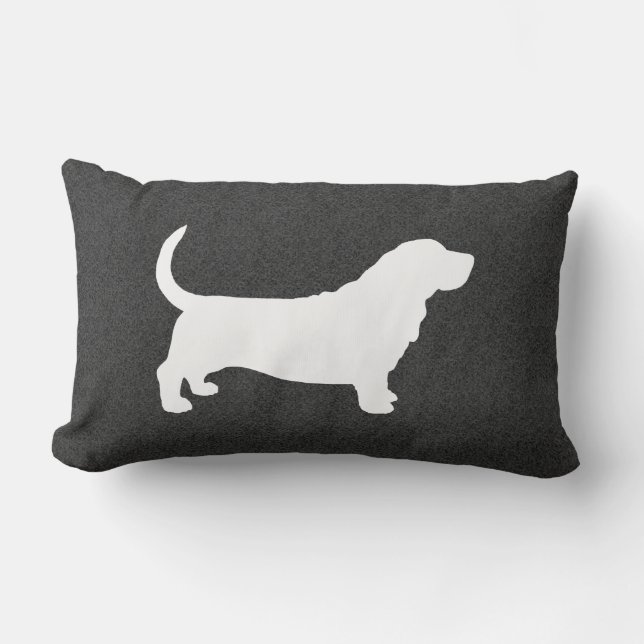 Coussin Rectangle Blanc et gris de silhouette de Basset Hound (Recto)
