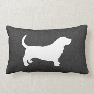 Coussin Rectangle Blanc et gris de silhouette de Basset Hound