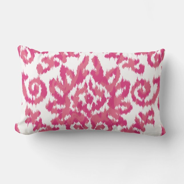 Coussin Rectangle Blanc Girly ethnique lunatique d'Ikat Boho et rose (Recto)
