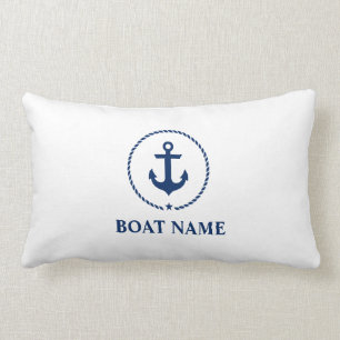 Coussin Rectangle Blanc nautique de bleu marine de corde d'Ancre de