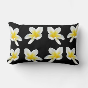 Coussin Rectangle Blanc Noir Jaune, Frangipanis Lumbar Coussin.