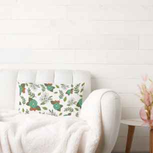 Coussin Rectangle Blanc Rétro et Floral Vert