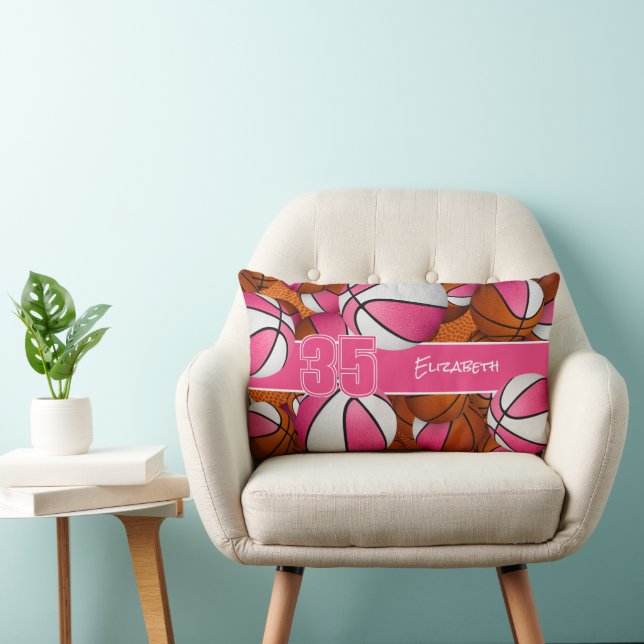 Coussin Rectangle blanc rose beaucoup de basket-ball filles salle de (Chaise)