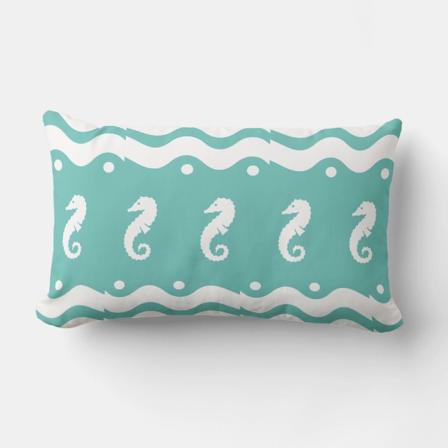 Coussin Rectangle blanc sur bleu SEA HORSE vie côtière (Recto)